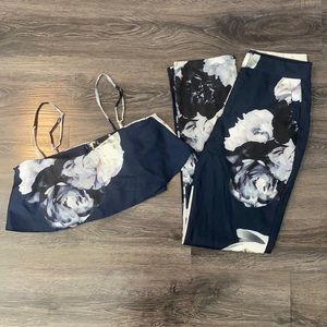 Floral 2 pc Pants Set, Fashion Nova, Navy, Small